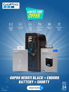 GoPro Hero11 Black Action Camera with Extra Enduro Battery   Shorty