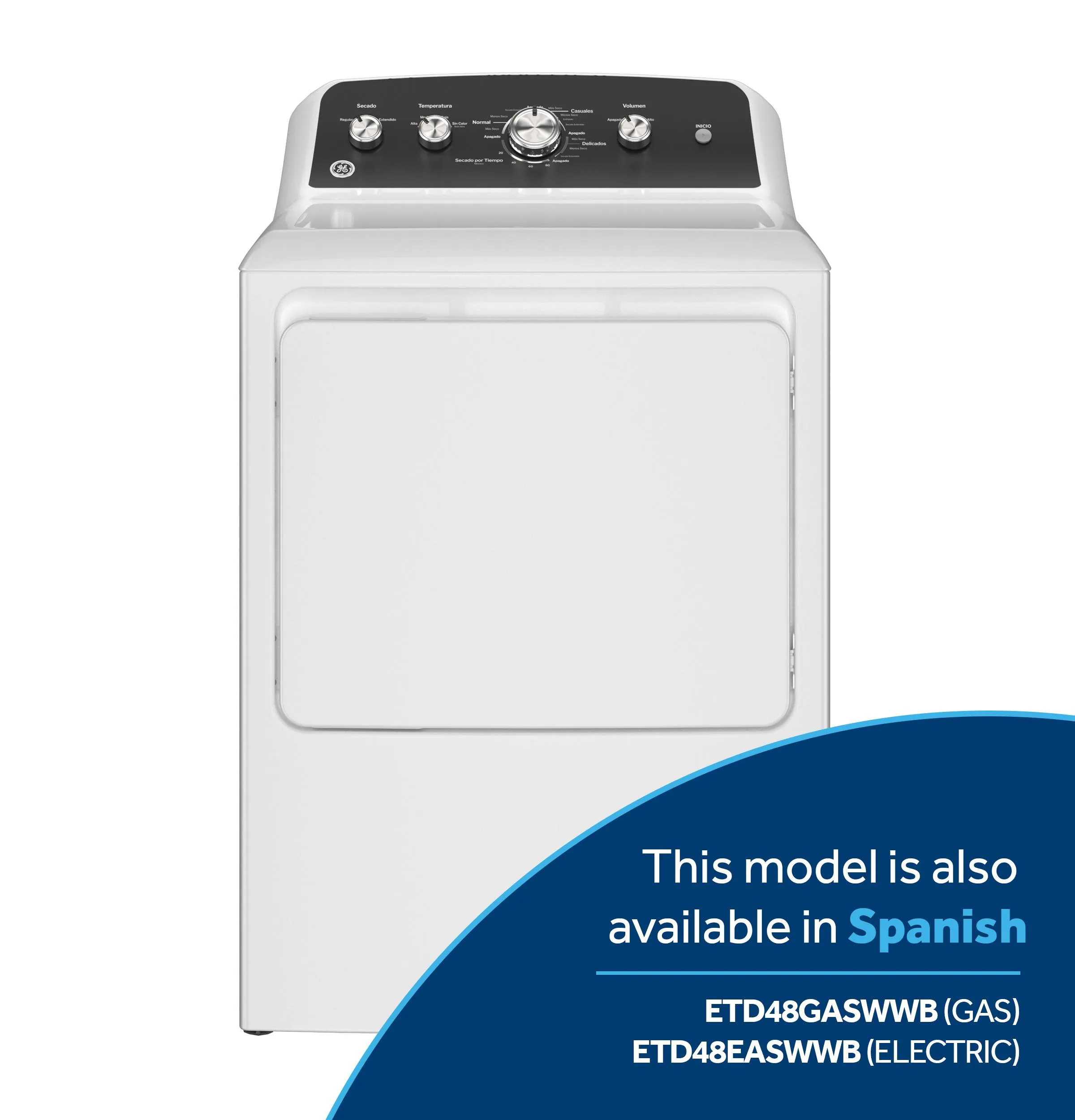 GTD48EASWWB GE® 7.2 cu. ft. Capacity Electric&#x00A0;Dryer with Up To 120 ft. Venting&#x00A0;and&#x00A0;Extended Tumble