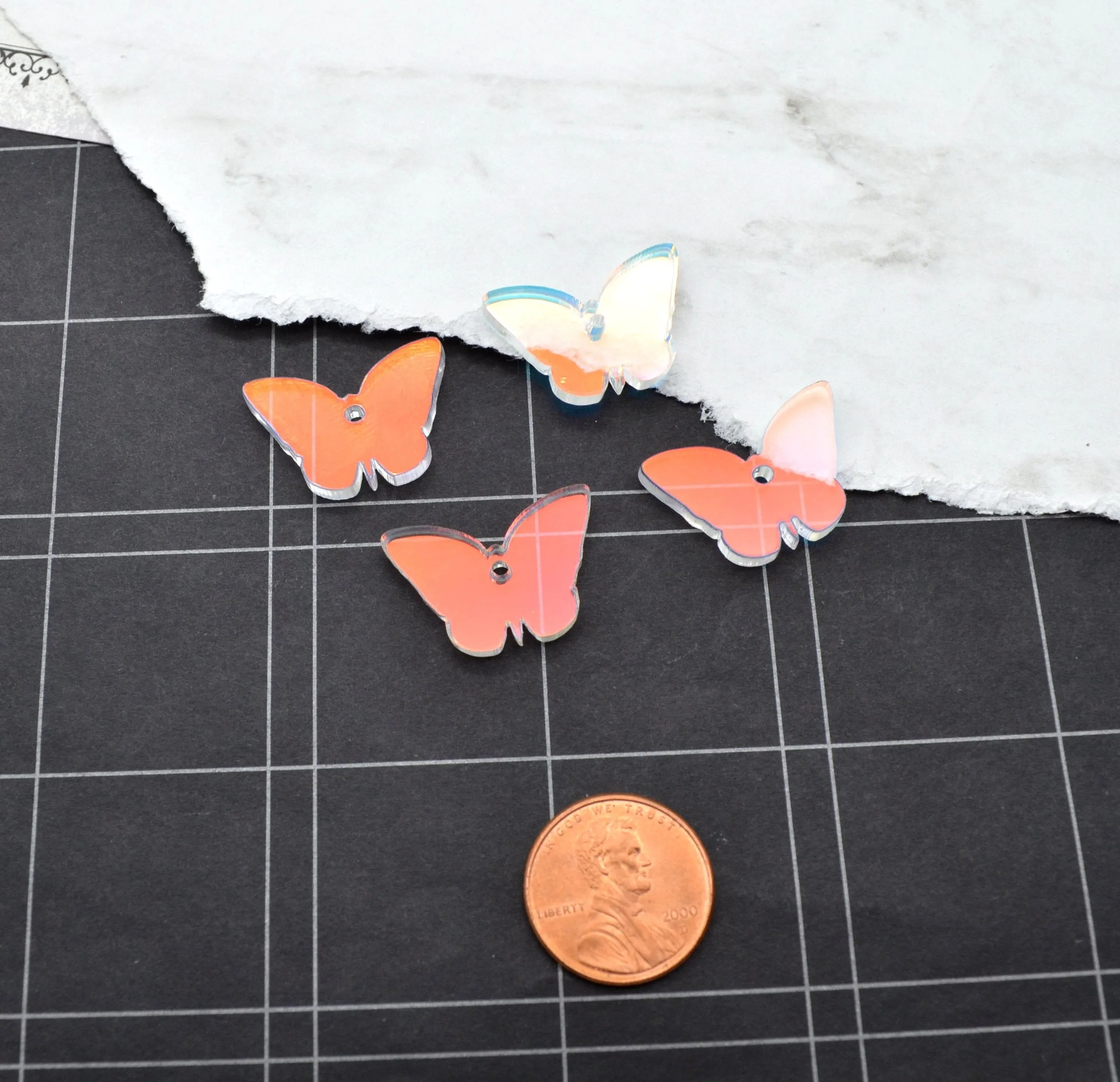 HOLOGRAPHIC BUTTERFLY CHARMS In Clear Iridescent Laser Cut Acrylic