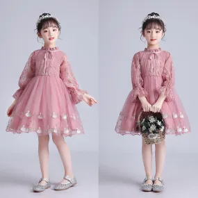HP049 Outong Yoliyolei Birthday Pageant Party Lantern Sleeve Embroidery Formal Swan Lace Baby Dress Flower Girl Dress With Big Bow