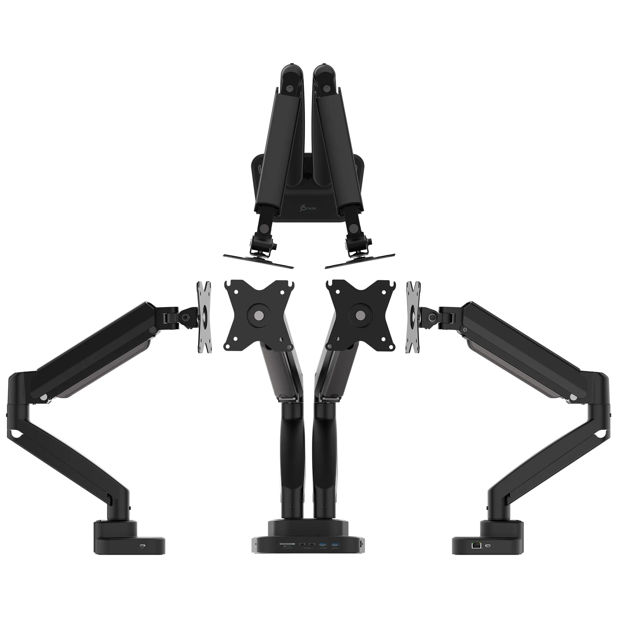 j5create Ergonomic Dual-Monitor Mount with Docking Station, JTSA302