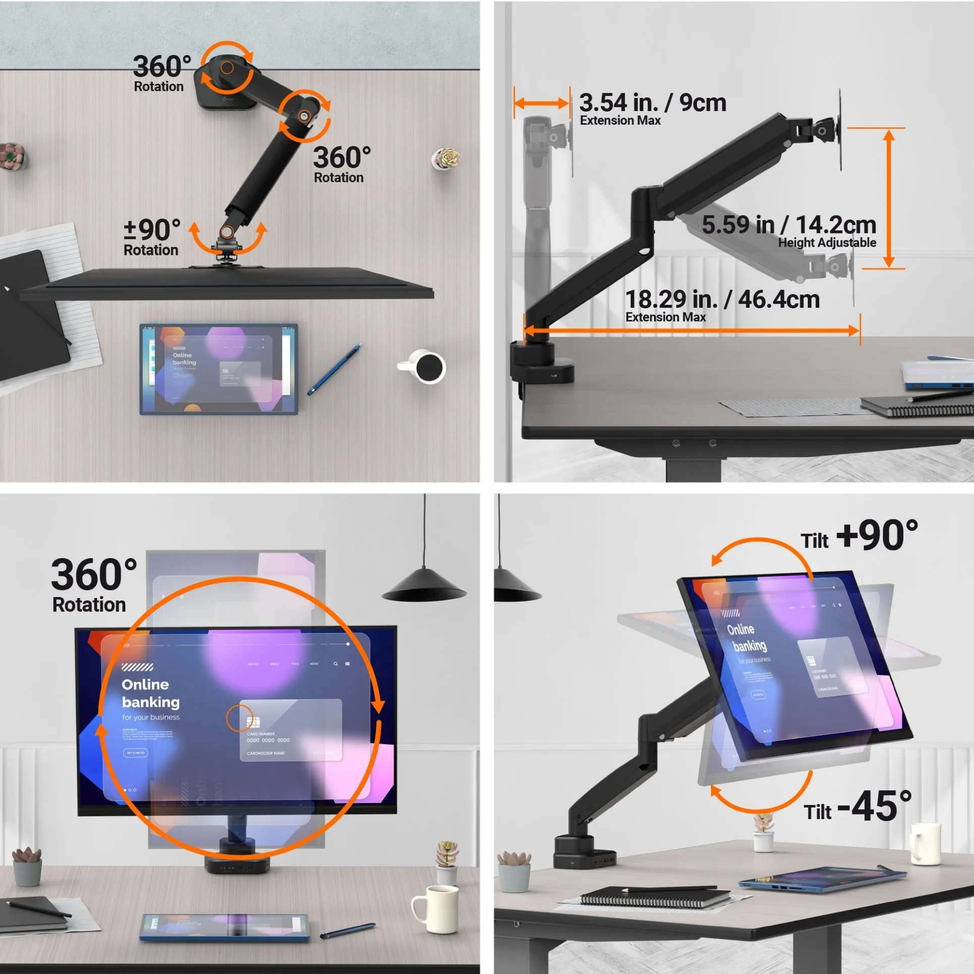 j5create Ergonomic Monitor Mount with Dock, JTSA301