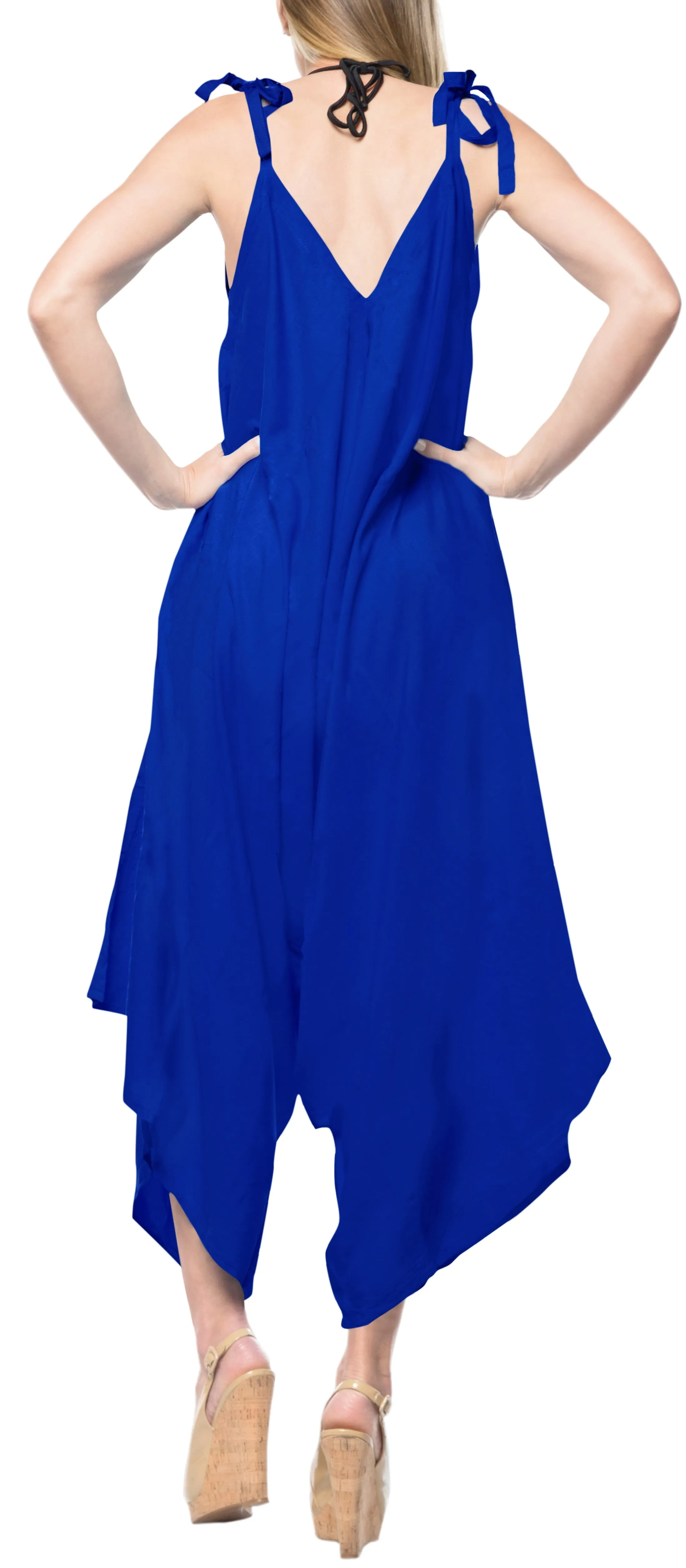 LA LEELA Beach Dress Solid Knee Slit Club Stretchy OSFM 14-16  Royal Blue_3430