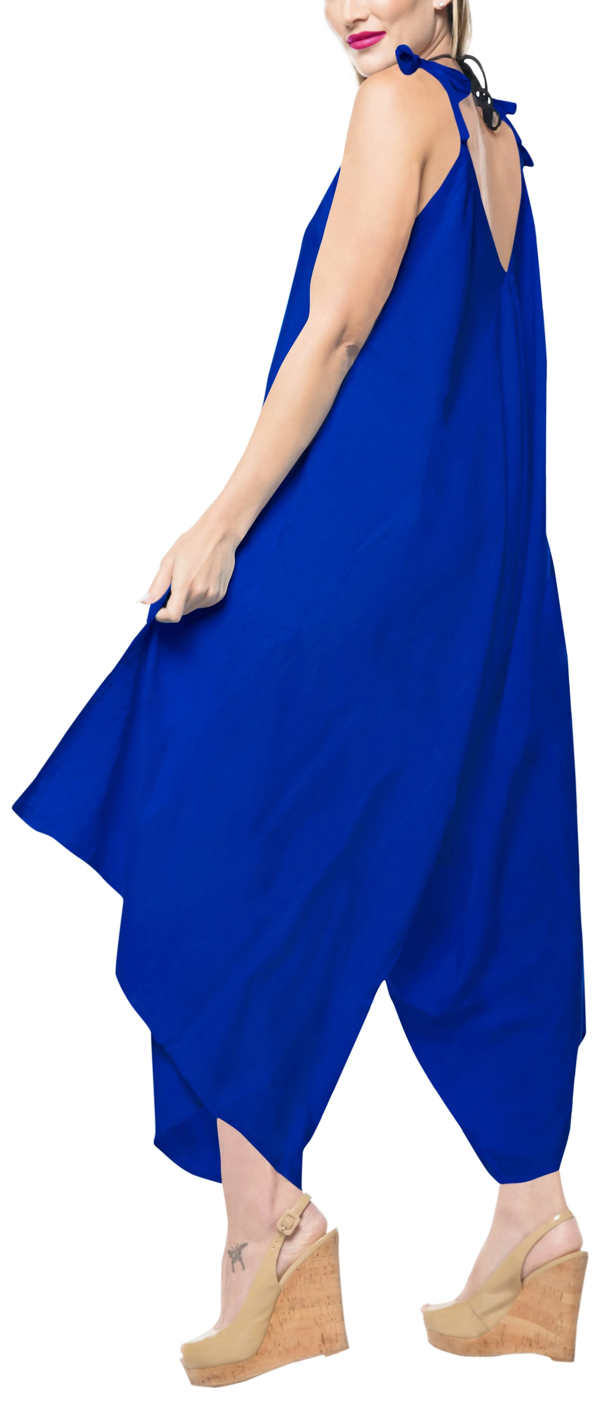 LA LEELA Beach Dress Solid Knee Slit Club Stretchy OSFM 14-16  Royal Blue_3430