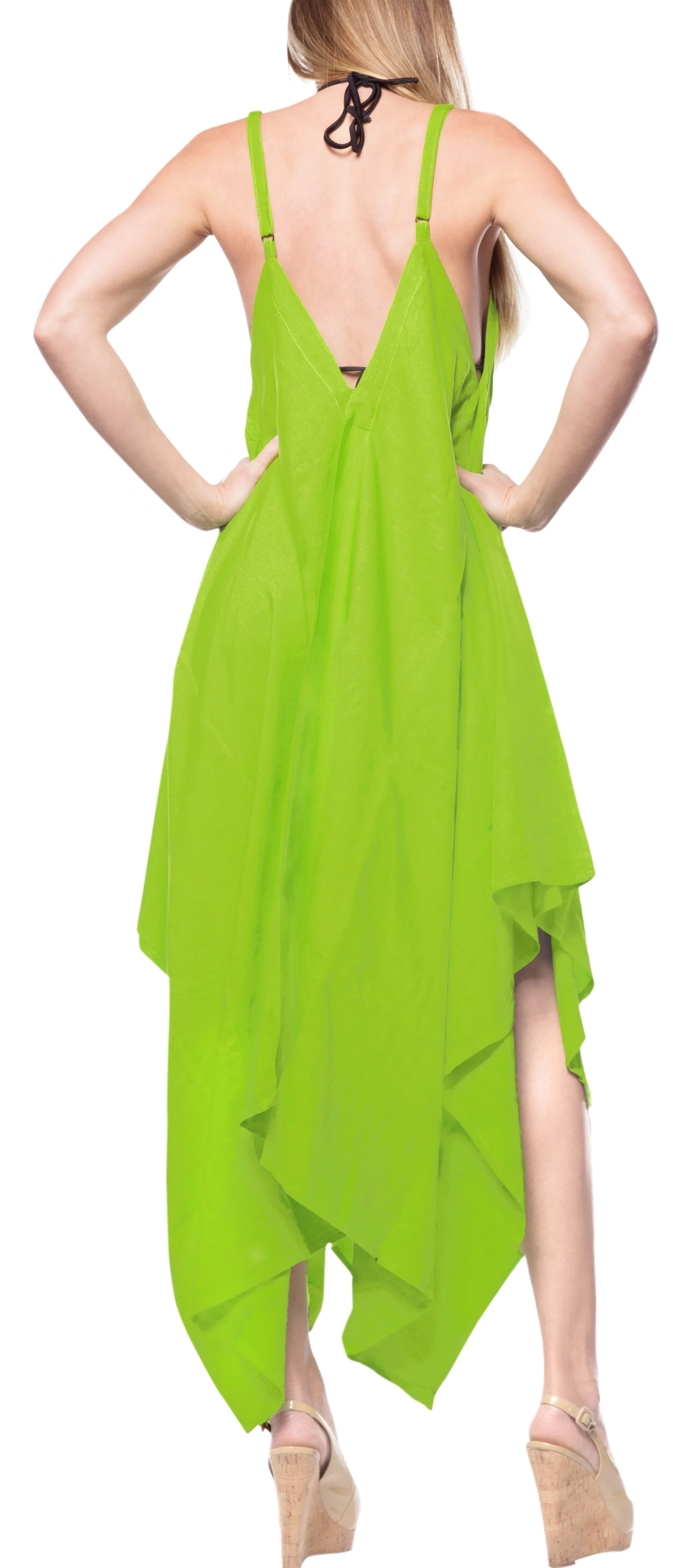 LA LEELA Beach Dress Solid Tropical Halter Swimsuit OSFM 14-16  Parrot Green_3424