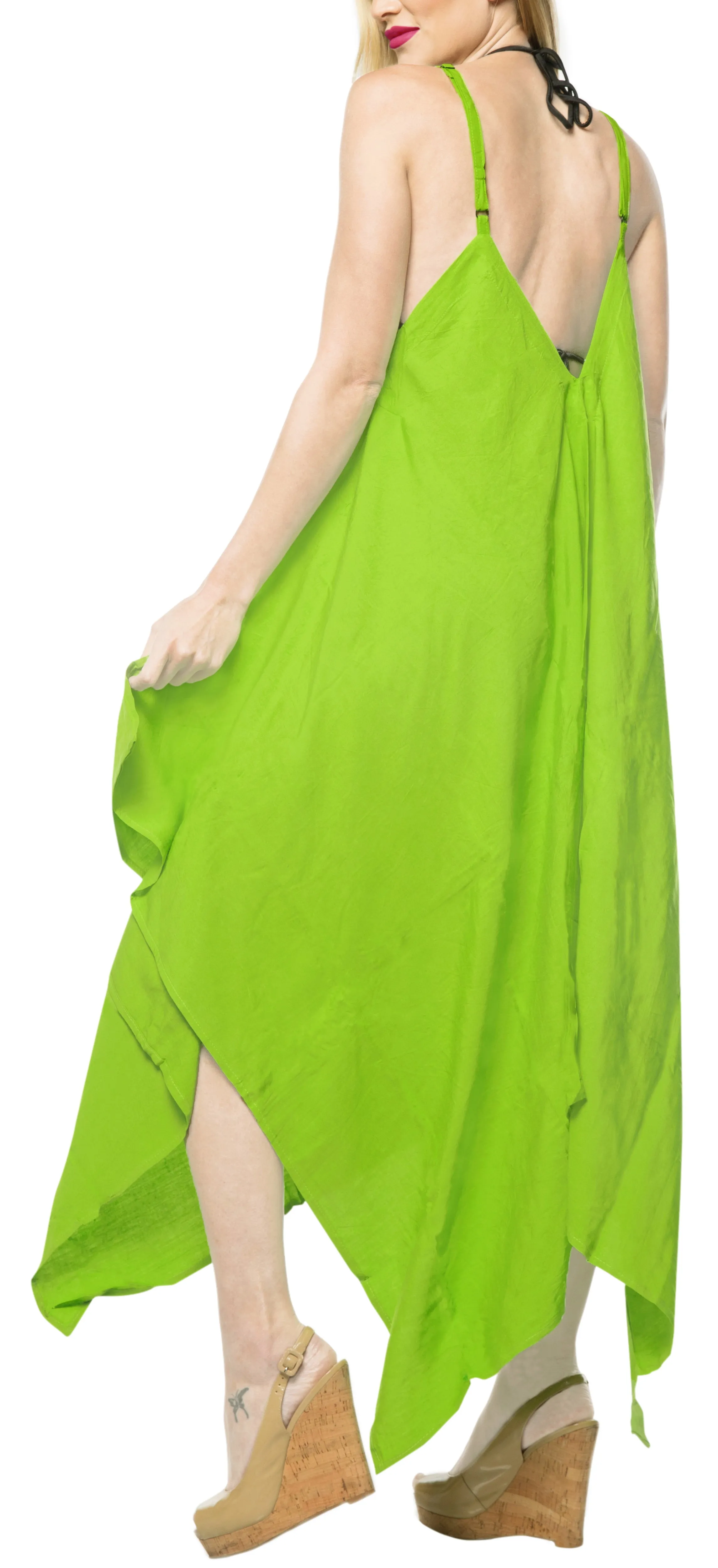 LA LEELA Beach Dress Solid Tropical Halter Swimsuit OSFM 14-16  Parrot Green_3424