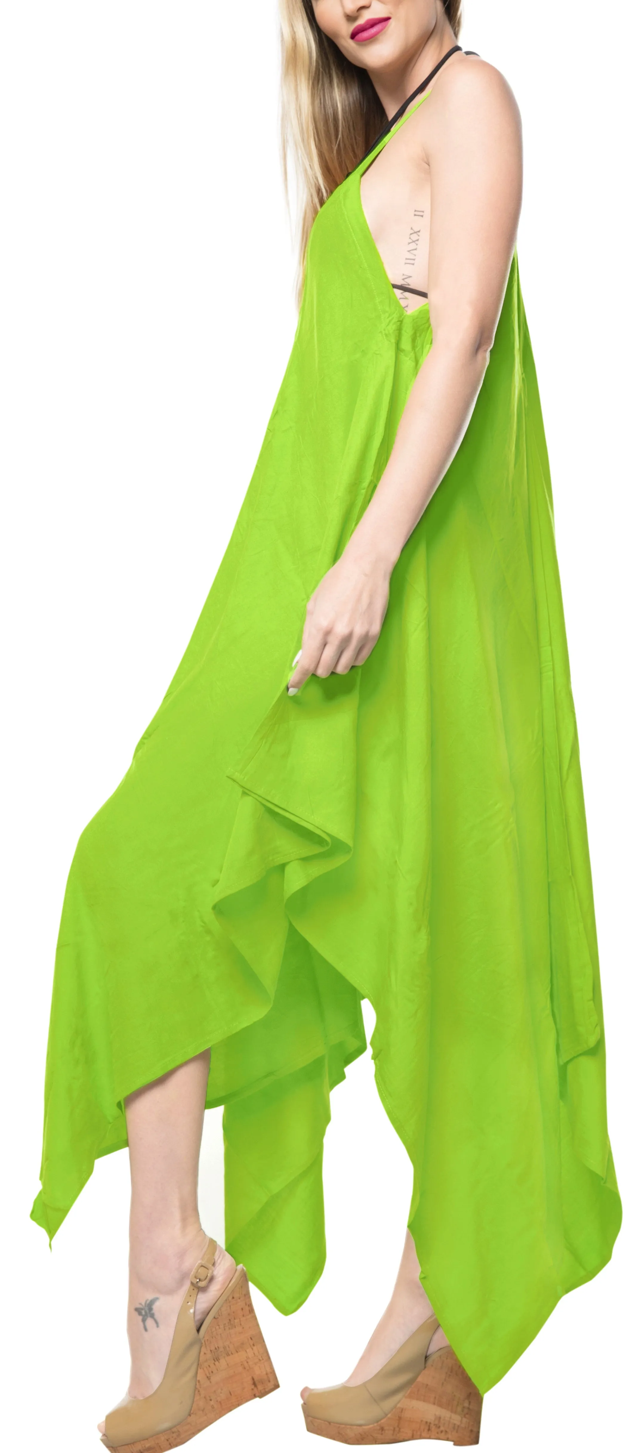 LA LEELA Beach Dress Solid Tropical Halter Swimsuit OSFM 14-16  Parrot Green_3424