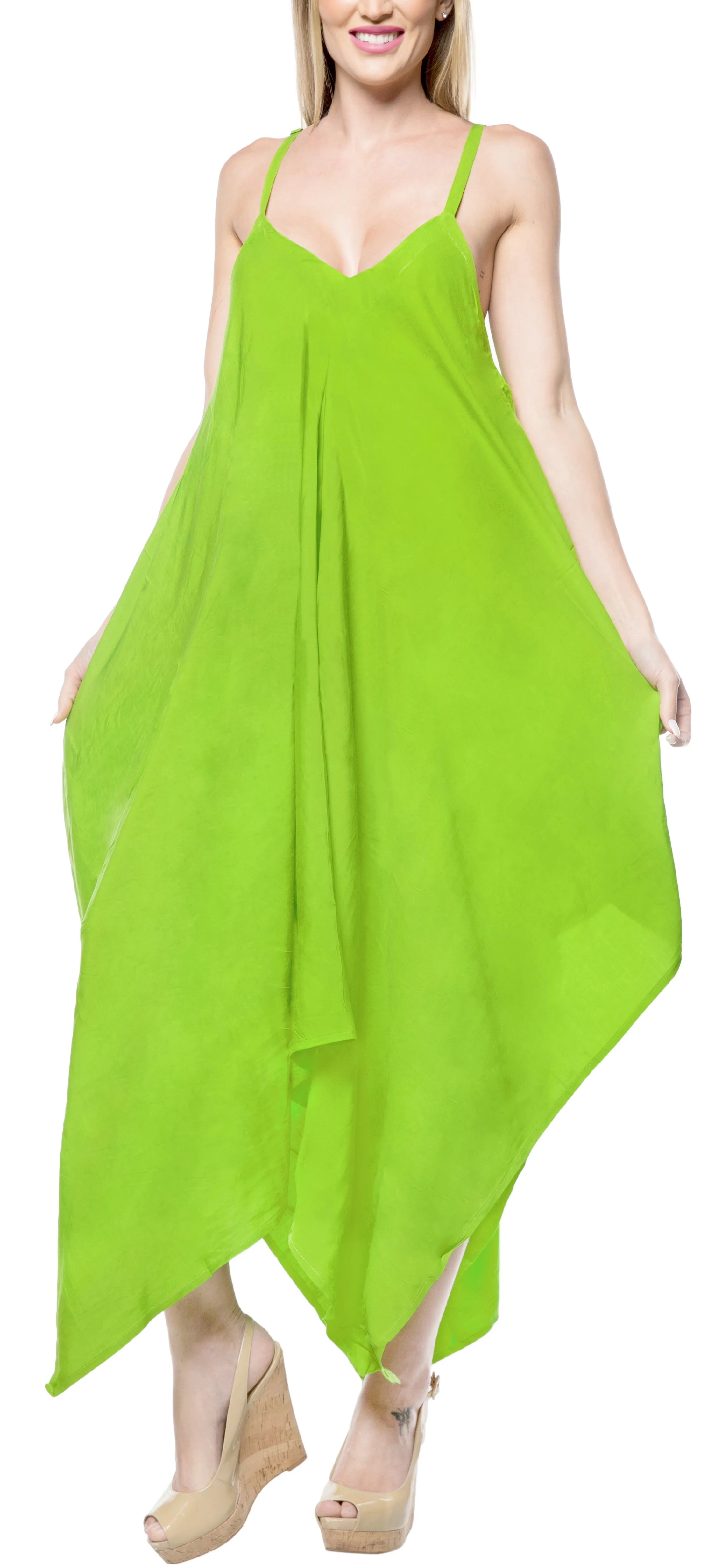 LA LEELA Beach Dress Solid Tropical Halter Swimsuit OSFM 14-16  Parrot Green_3424