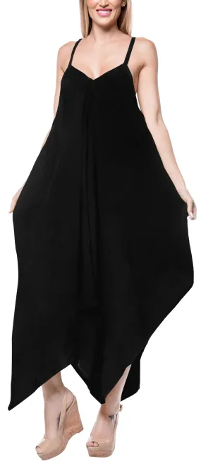 LA LEELA Beach Dress Solid Tropical Skirt Halter Swimsuit OSFM 14-16  Black_3422