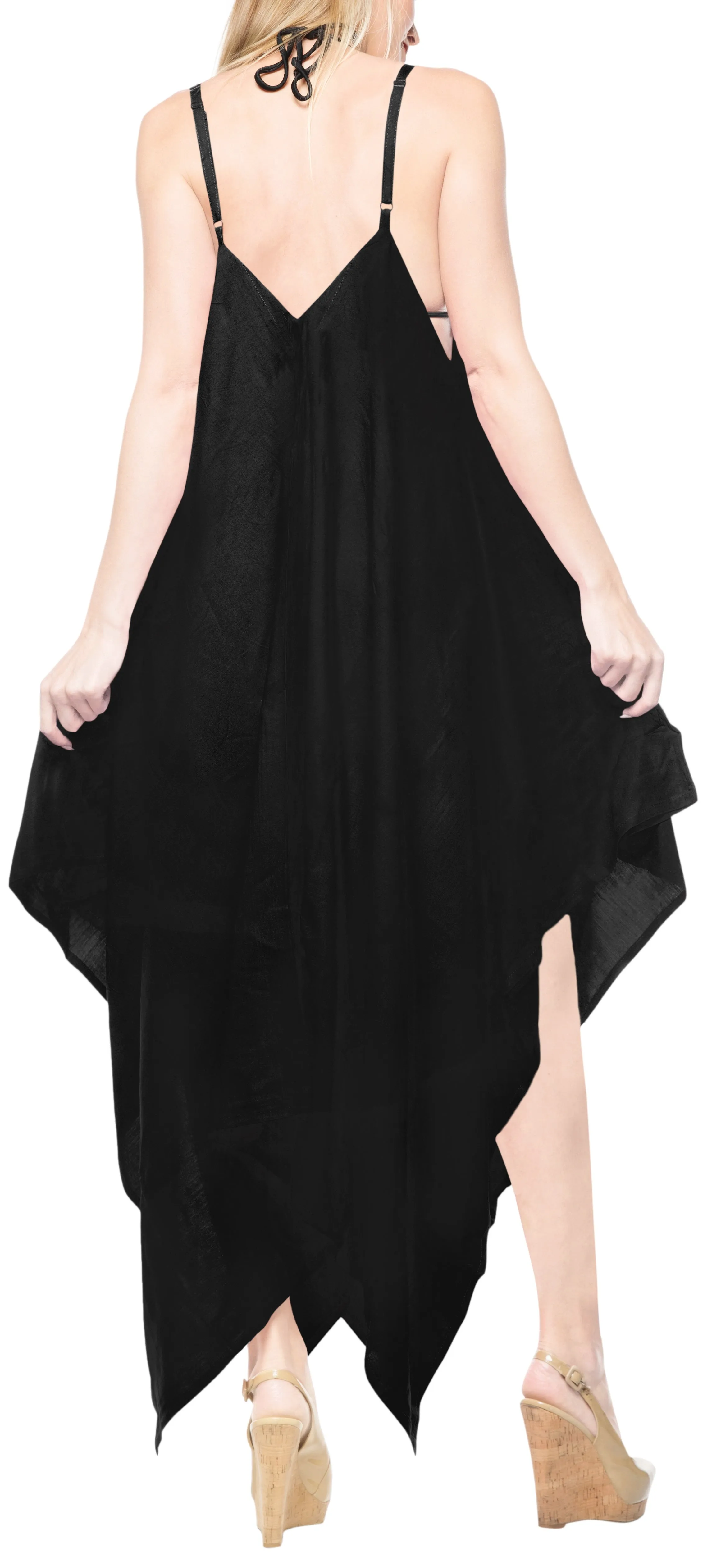 LA LEELA Beach Dress Solid Tropical Skirt Halter Swimsuit OSFM 14-16  Black_3422