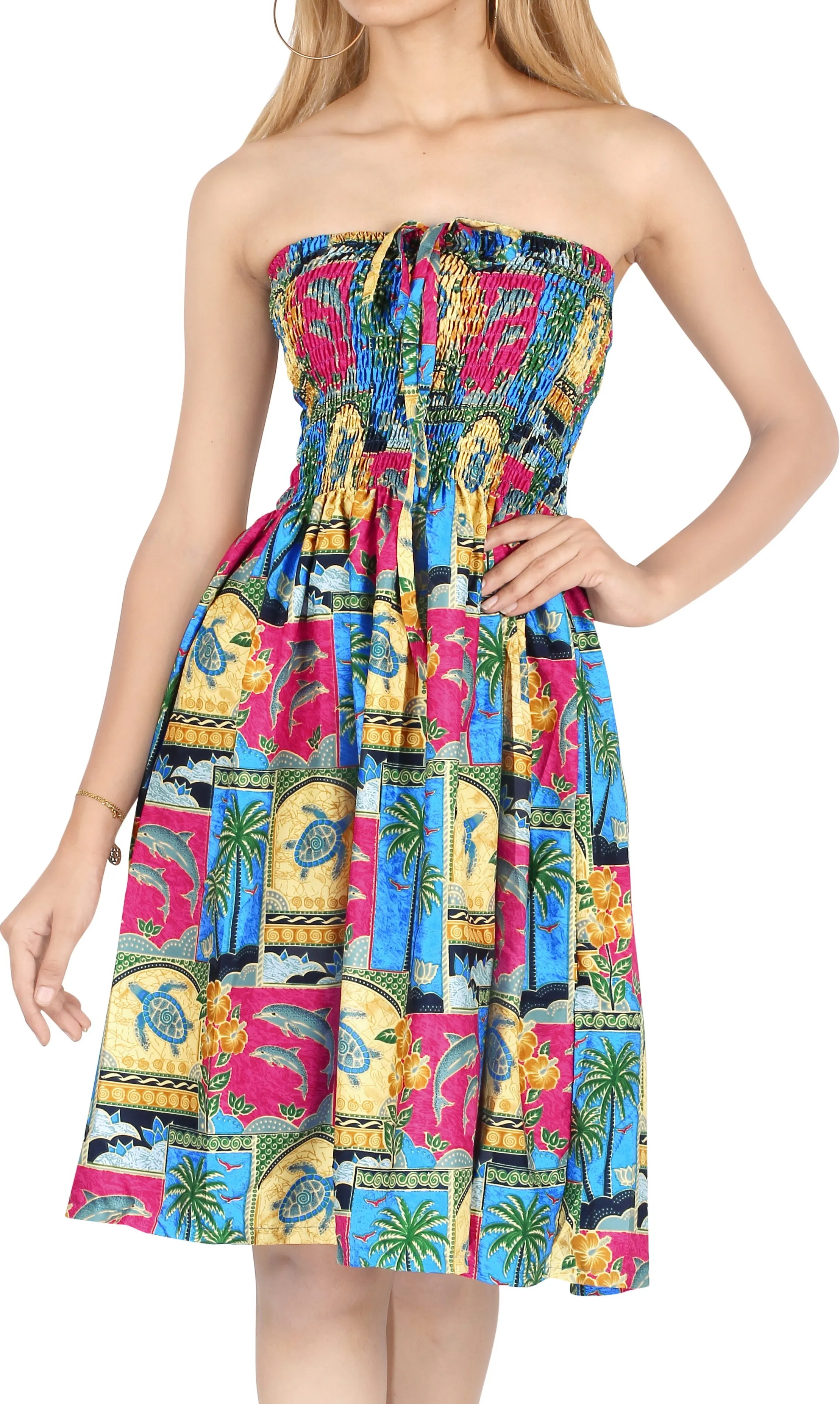 LA LEELA Beachy Seashore Floral Print Tube For Women Beachwear Hawaiian Female Tube Dress Skirt Swimsuit Coverup