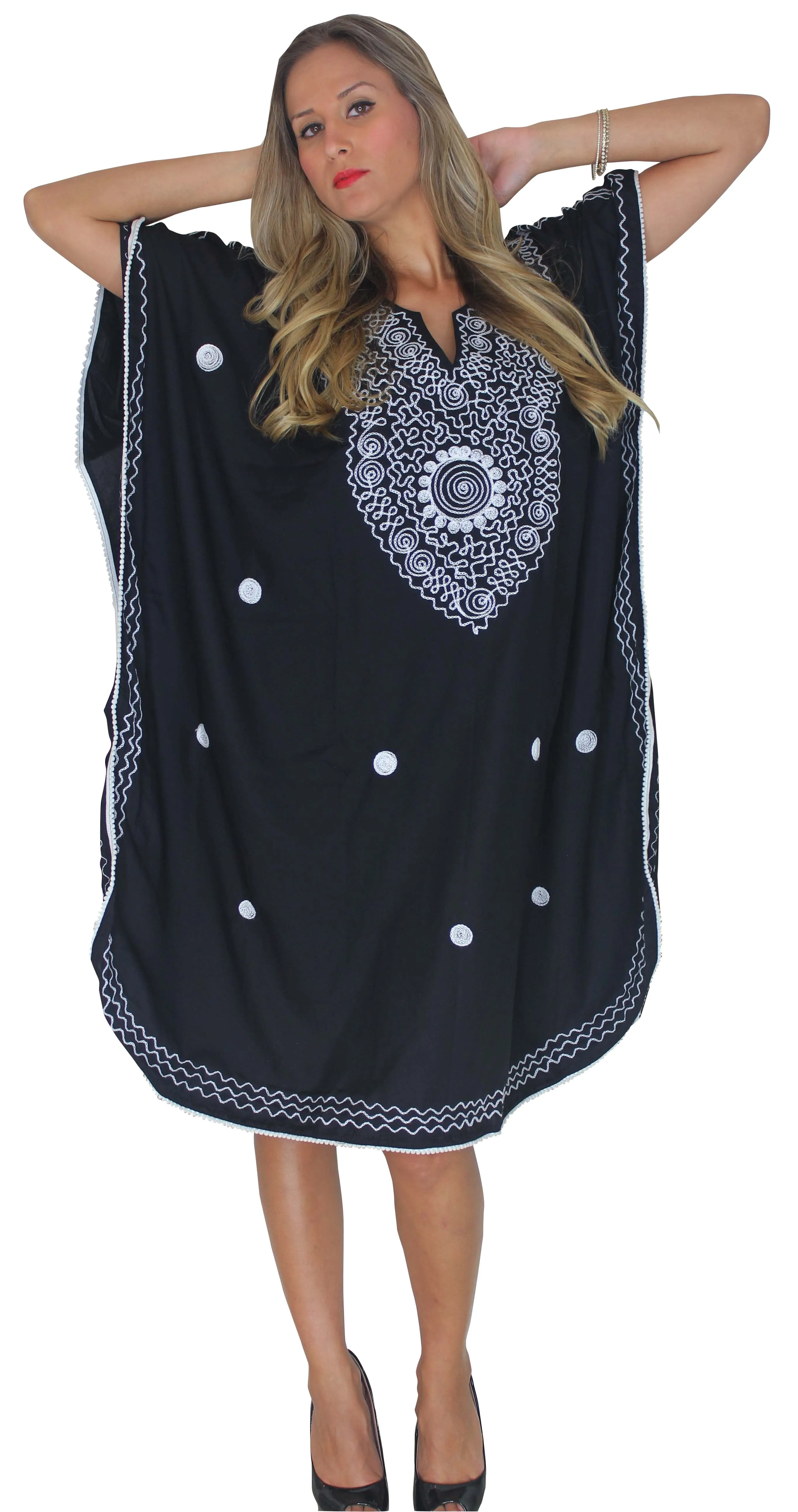 LA LEELA Bikni Swimwear Rayon Solid  Cover Up OSFM 16-28W [XL- 4X] Halloween Black_I272