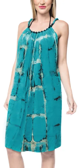 LA LEELA Casual DRESS Beach Cover up Rayon Tie Dye Beach Stretchy OSFM 14-18 [L-2X] Sea Green_3479