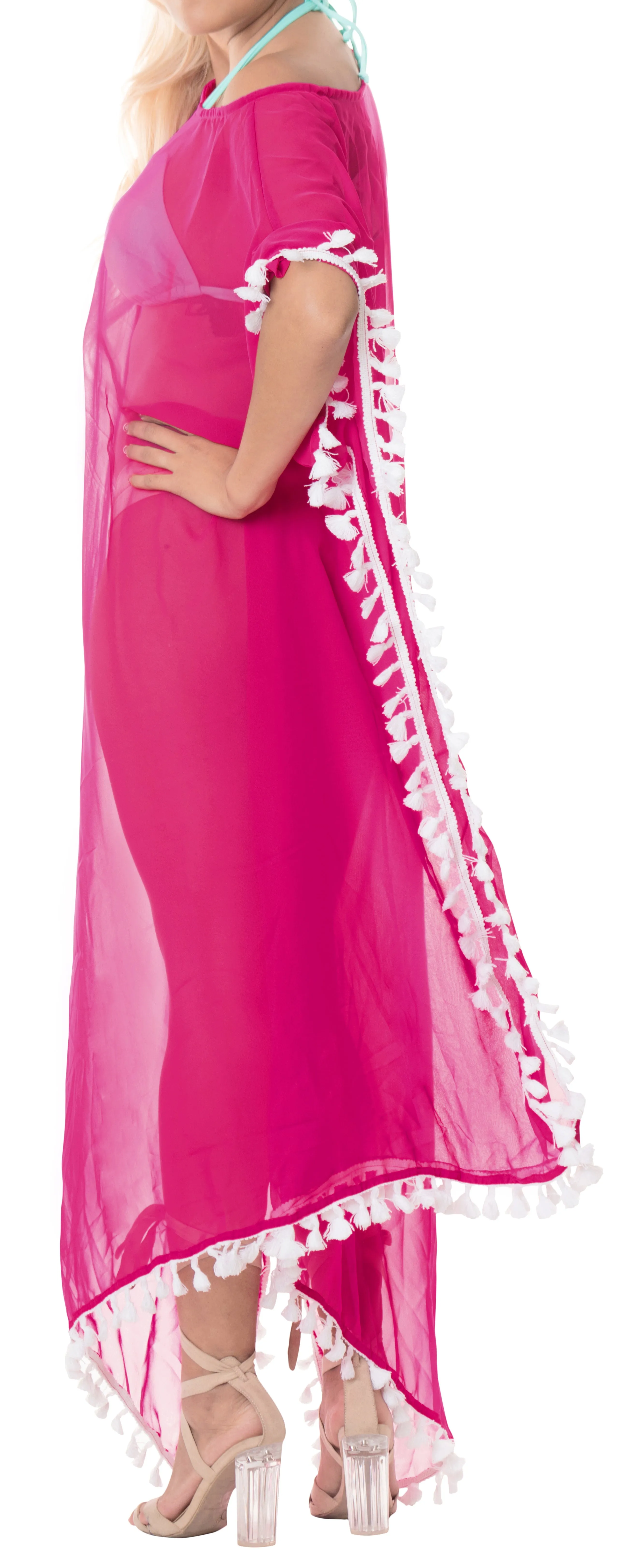 LA LEELA Chiffon Solid Long Caftan Women's Dark Pink_4108 OSFM 14-18W [L-2X]