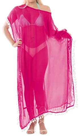 LA LEELA Chiffon Solid Long Caftan Women's Dark Pink_4108 OSFM 14-18W [L-2X]