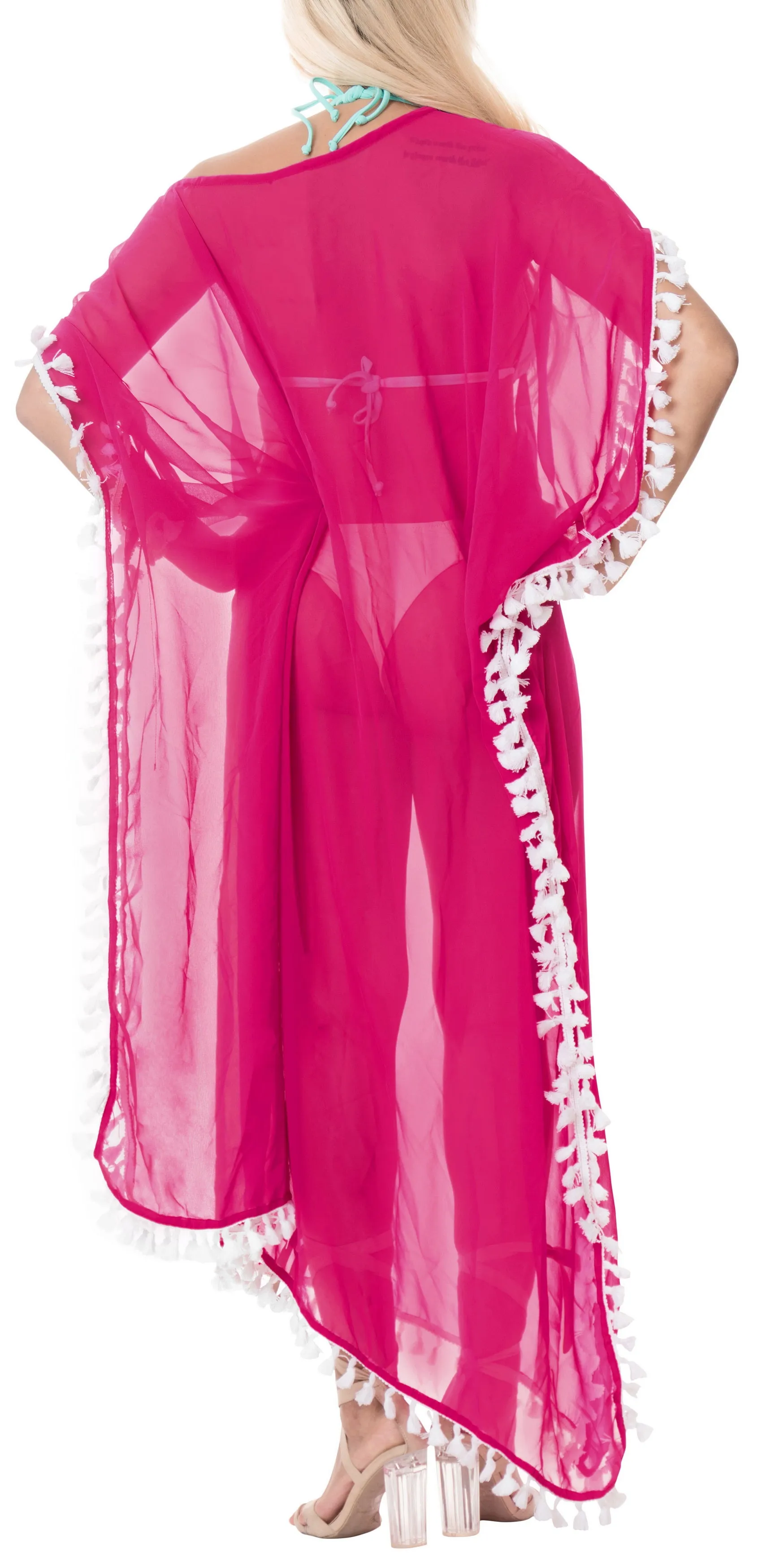 LA LEELA Chiffon Solid Long Caftan Women's Dark Pink_4108 OSFM 14-18W [L-2X]