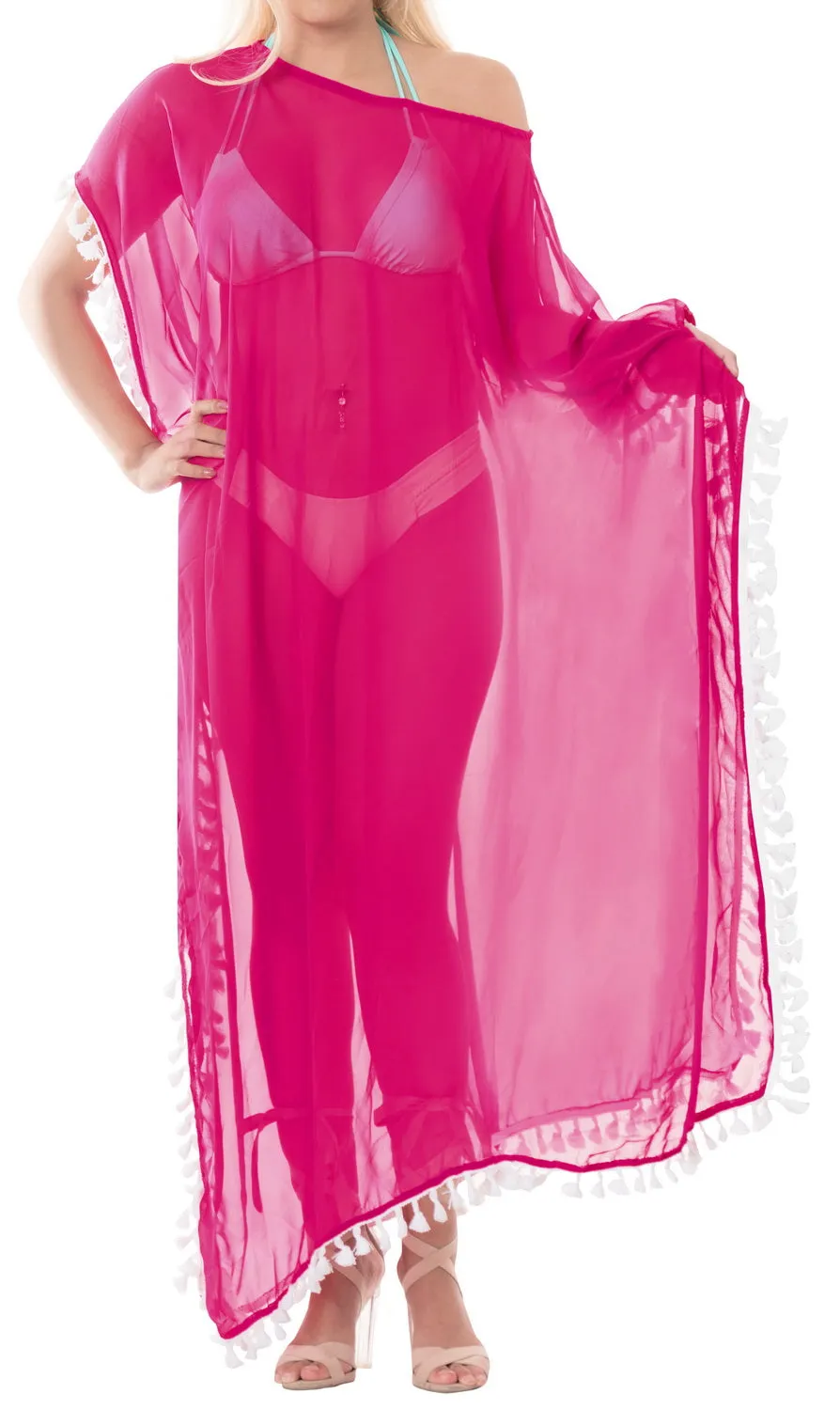 LA LEELA Chiffon Solid Long Caftan Women's Dark Pink_4108 OSFM 14-18W [L-2X]