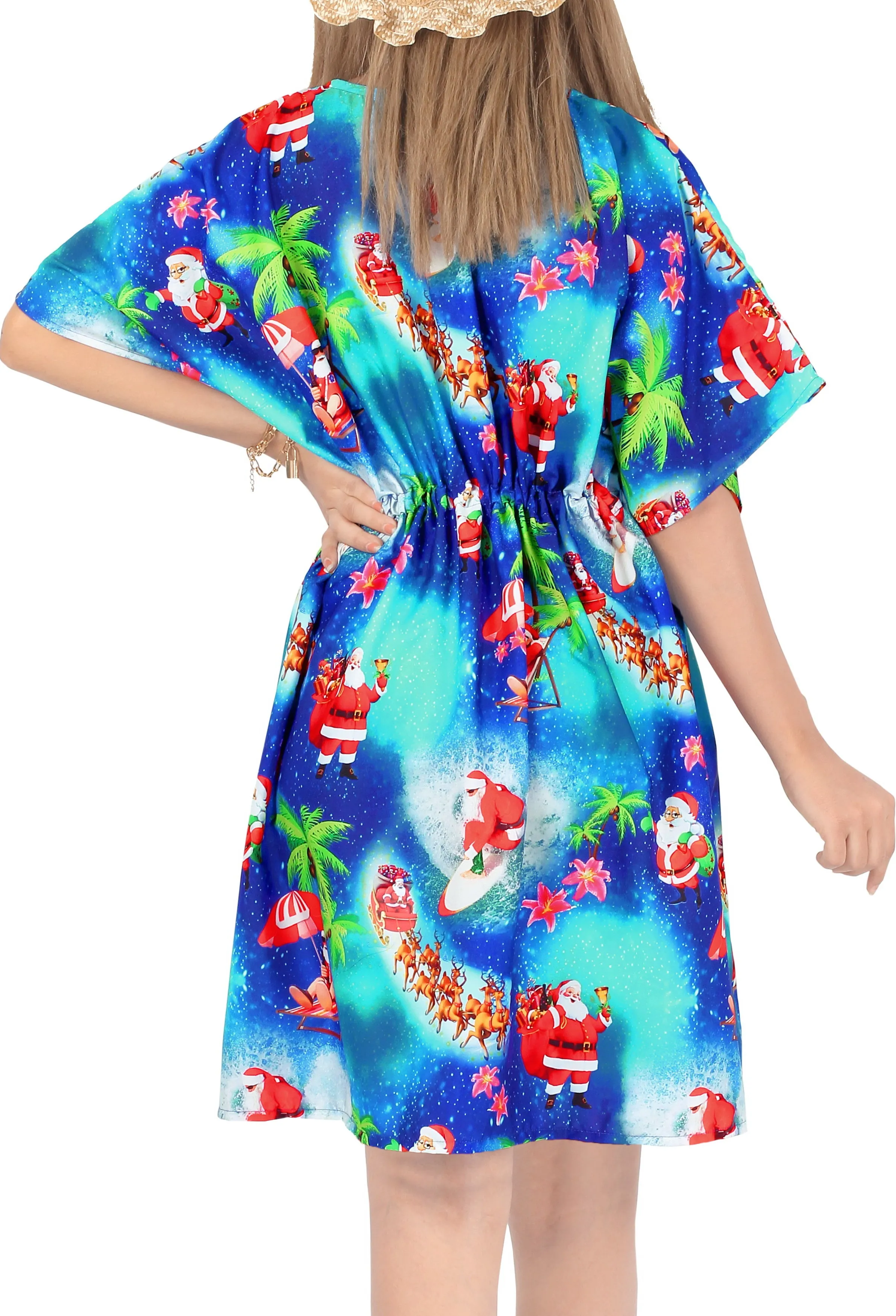 LA LEELA HD santa Swim Christmas Cover up Women Blue_X513 OSFM 14-24W[L- 3X]