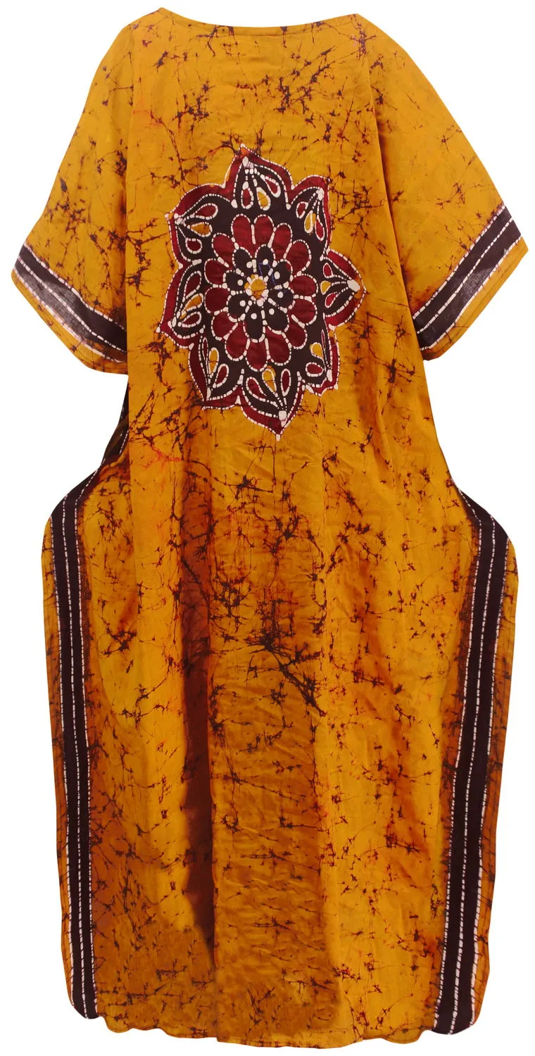 LA LEELA Lounge Caftan Cotton Batik Top Caribbean Short Office Stretchy  Golden 146 Plus Size