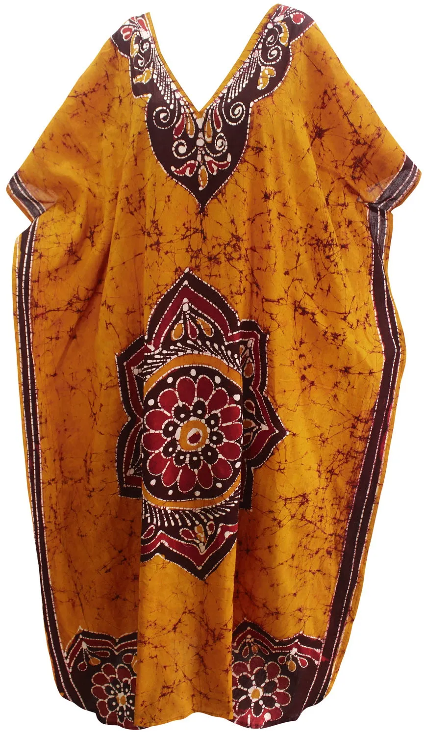 LA LEELA Lounge Caftan Cotton Batik Top Caribbean Short Office Stretchy  Golden 146 Plus Size
