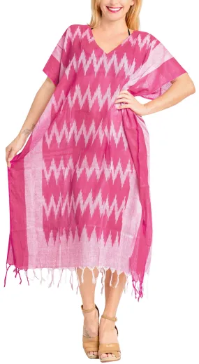 LA LEELA Lounge Caftan Likre Printed Resort Wear Kaftan Blouse Beach Dress Designer Cover ups Pink_A159