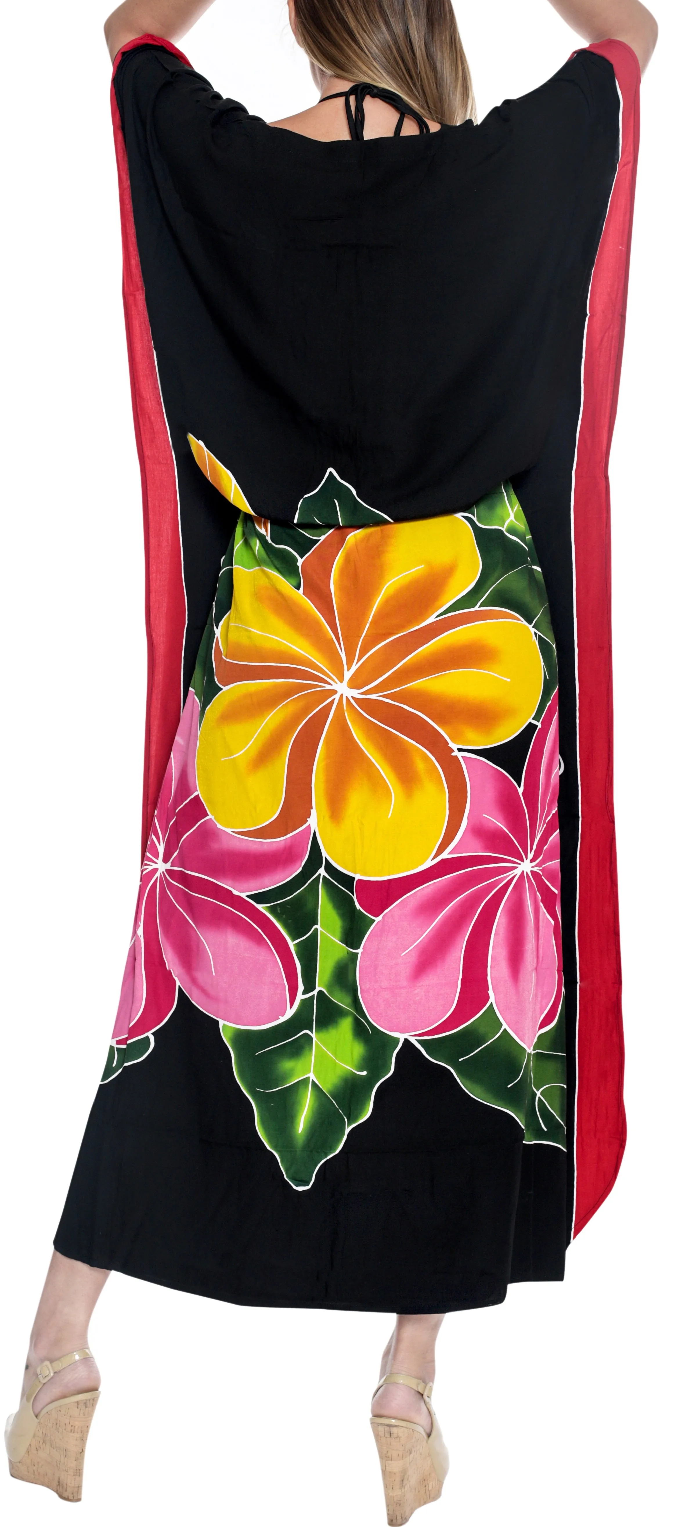 LA LEELA Lounge Rayon Printed Long Caftan Swimwear Dress Black_1414 OSFM 12-20W [L-2X]