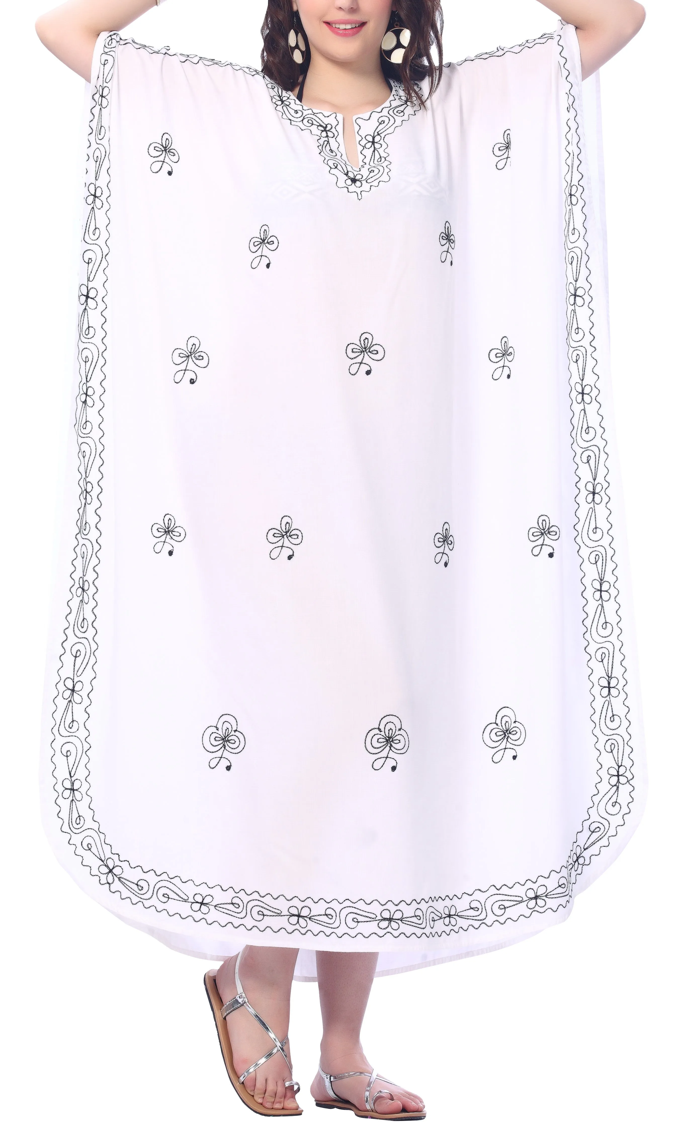 LA LEELA Lounge Rayon Solid Long Caftan Nightgown Women OSFM 14-18W [L- 2X]  Ghost White_K680