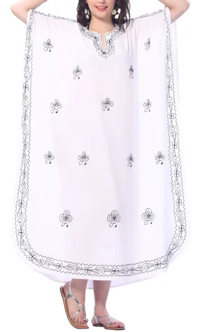 LA LEELA Lounge Rayon Solid Long Caftan Nightgown Women OSFM 14-18W [L- 2X]  Ghost White_K680
