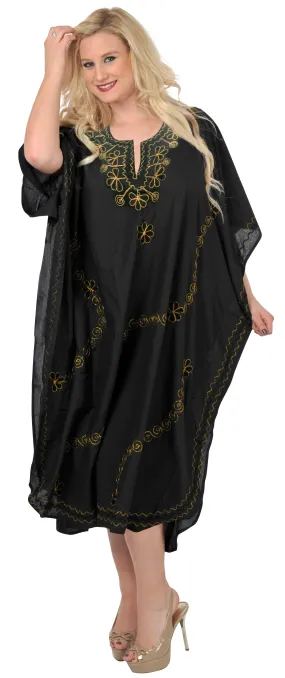 LA LEELA Lounge Rayon Solid Long Caftan Nightgown Women OSFM 14-18W [L- 2X] Halloween Black_J56