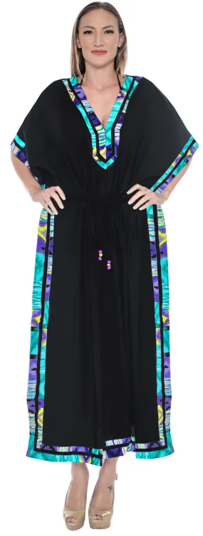 LA LEELA Lounge Rayon Solid Long Caftan Nightgown Women OSFM 16-28W [XL- 4X] Halloween Black_F199