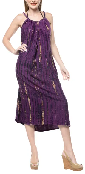 LA LEELA Rayon Tie Dye Dresses Luau Length Knee OSFM 14-18 [L-2X] Purple_3538 Purple_F687
