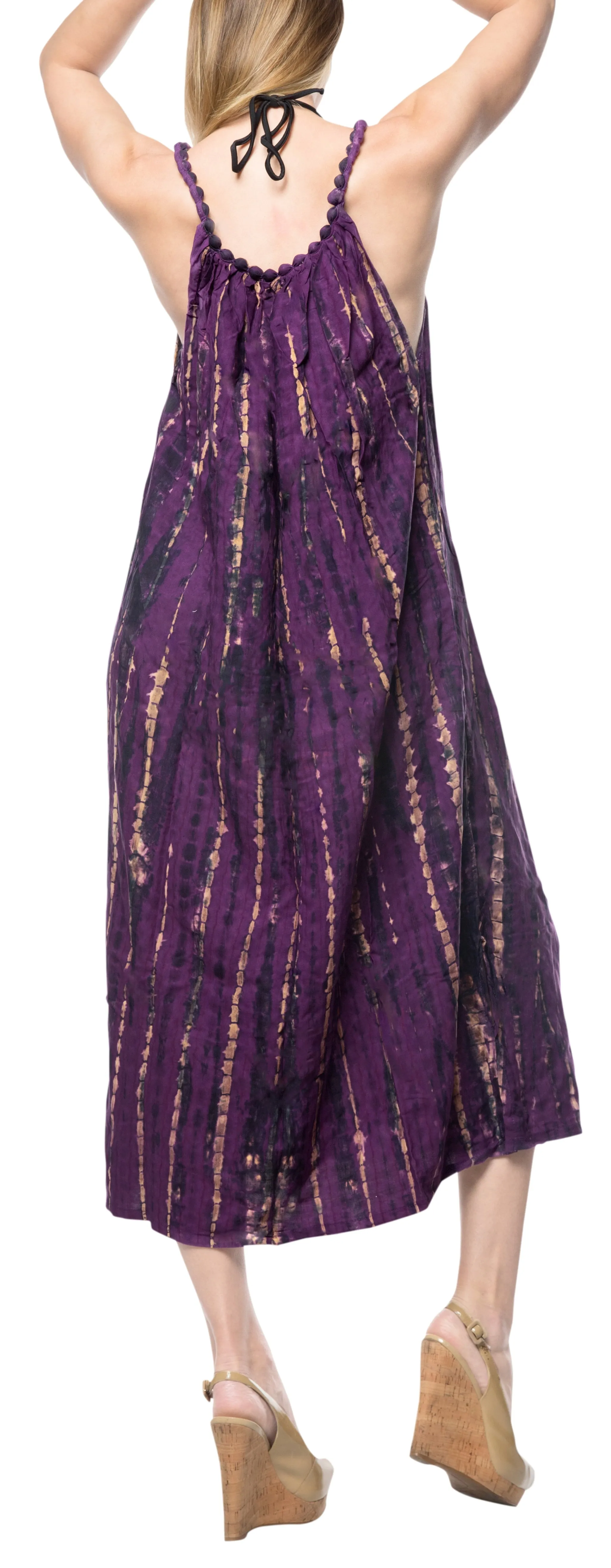 LA LEELA Rayon Tie Dye Dresses Luau Length Knee OSFM 14-18 [L-2X] Purple_3538 Purple_F687