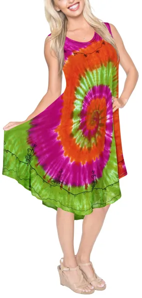 LA LEELA Rayon Tie Dye Tie Dye Cruise Caftan Long Women Pink 504 One Size Pink_A559