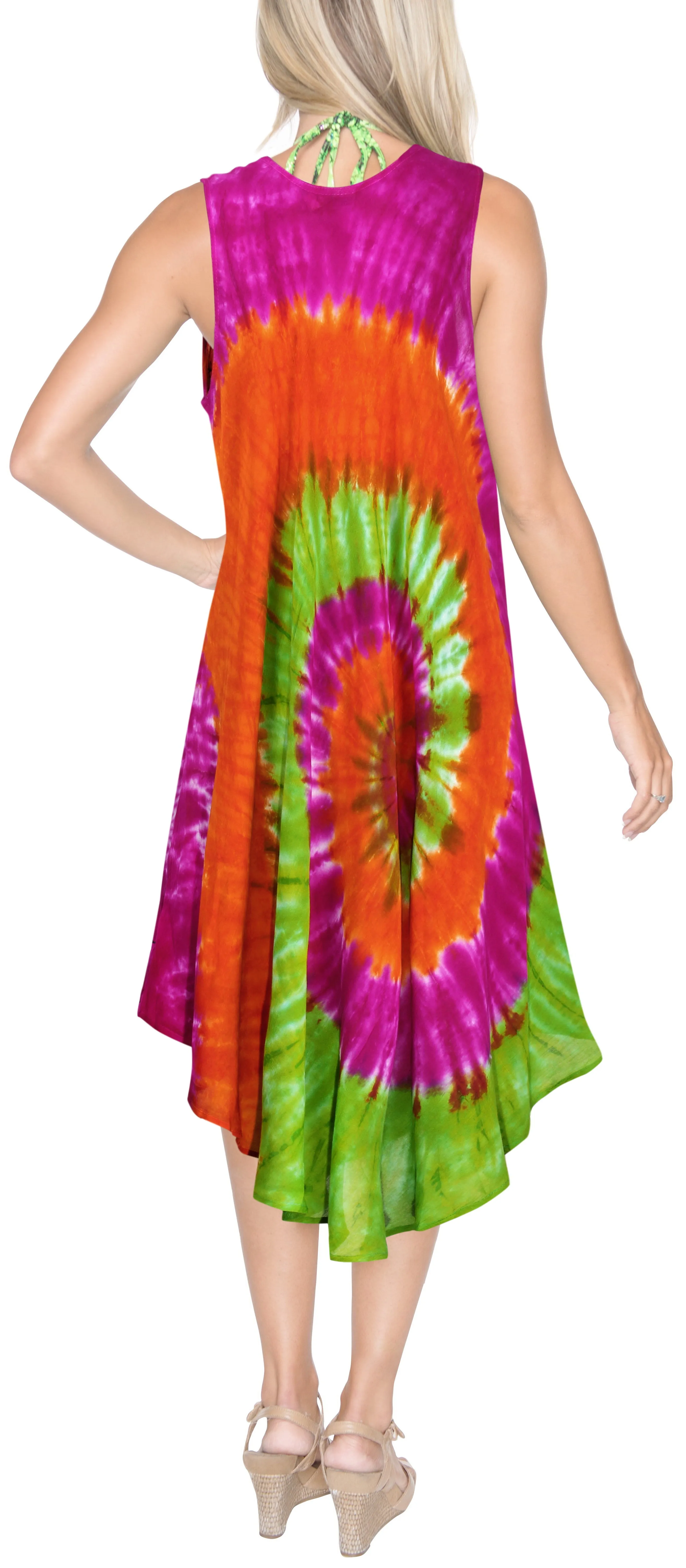 LA LEELA Rayon Tie Dye Tie Dye Cruise Caftan Long Women Pink 504 One Size Pink_A559