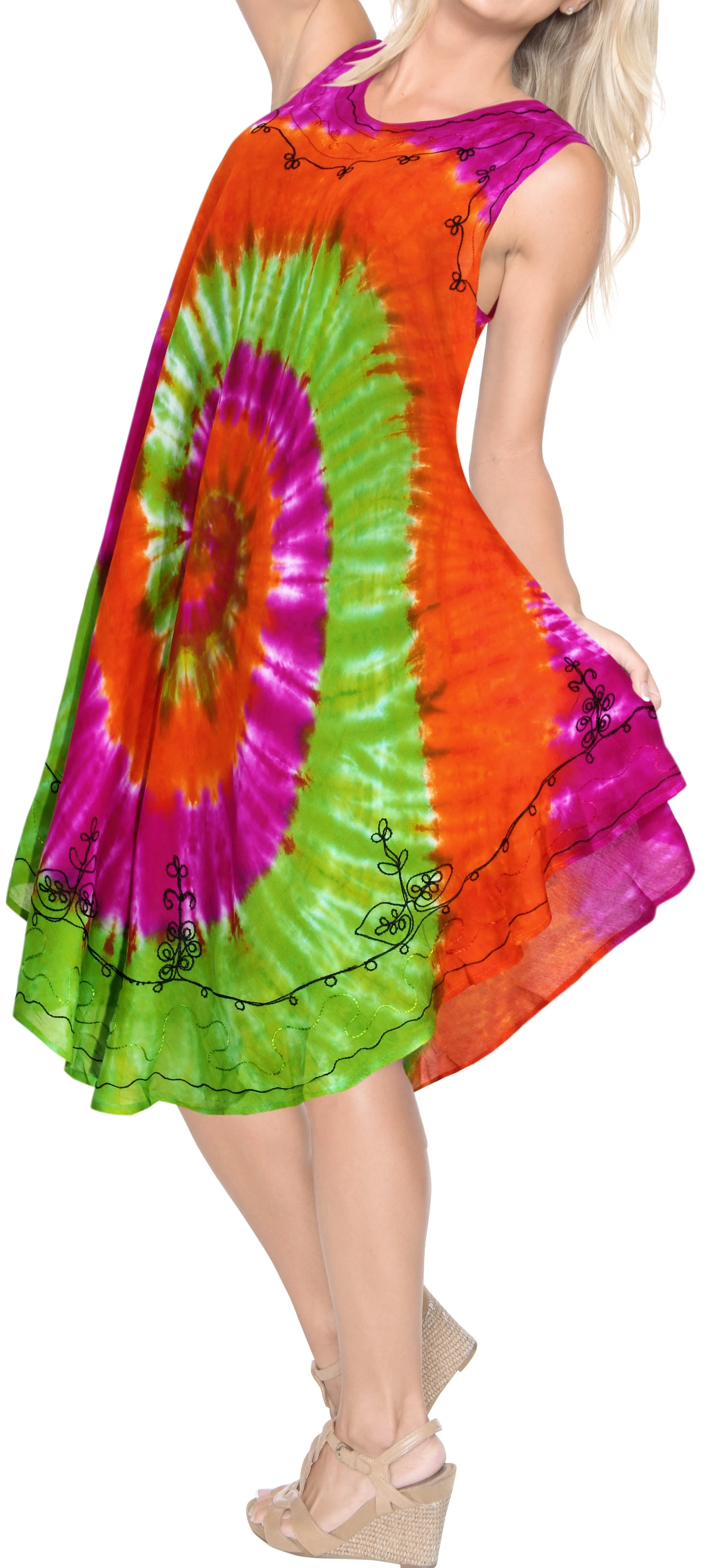 LA LEELA Rayon Tie Dye Tie Dye Cruise Caftan Long Women Pink 504 One Size Pink_A559