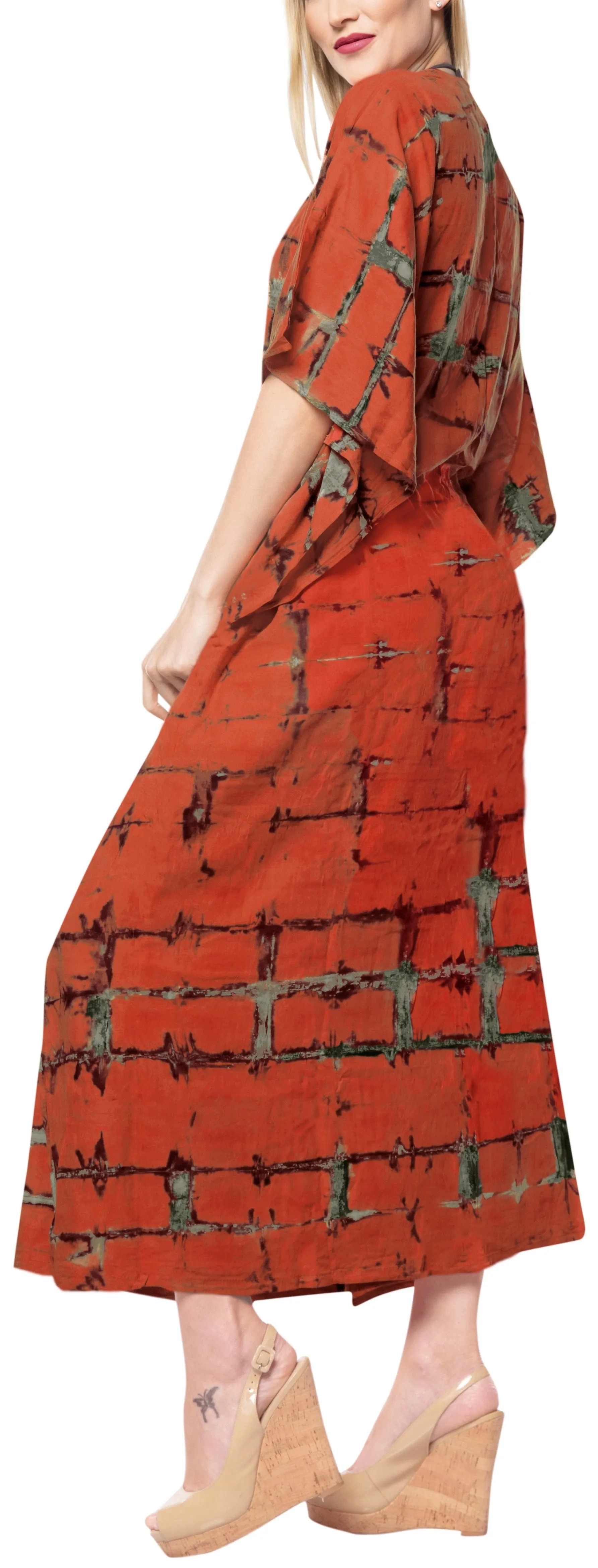 LA LEELA Tie_Dye Caftan Beach Dress Cover Up Bikini Sarong Beach Orange_1365 OSFM 14-32W