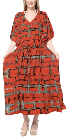 LA LEELA Tie_Dye Caftan Beach Dress Cover Up Bikini Sarong Beach Orange_1365 OSFM 14-32W