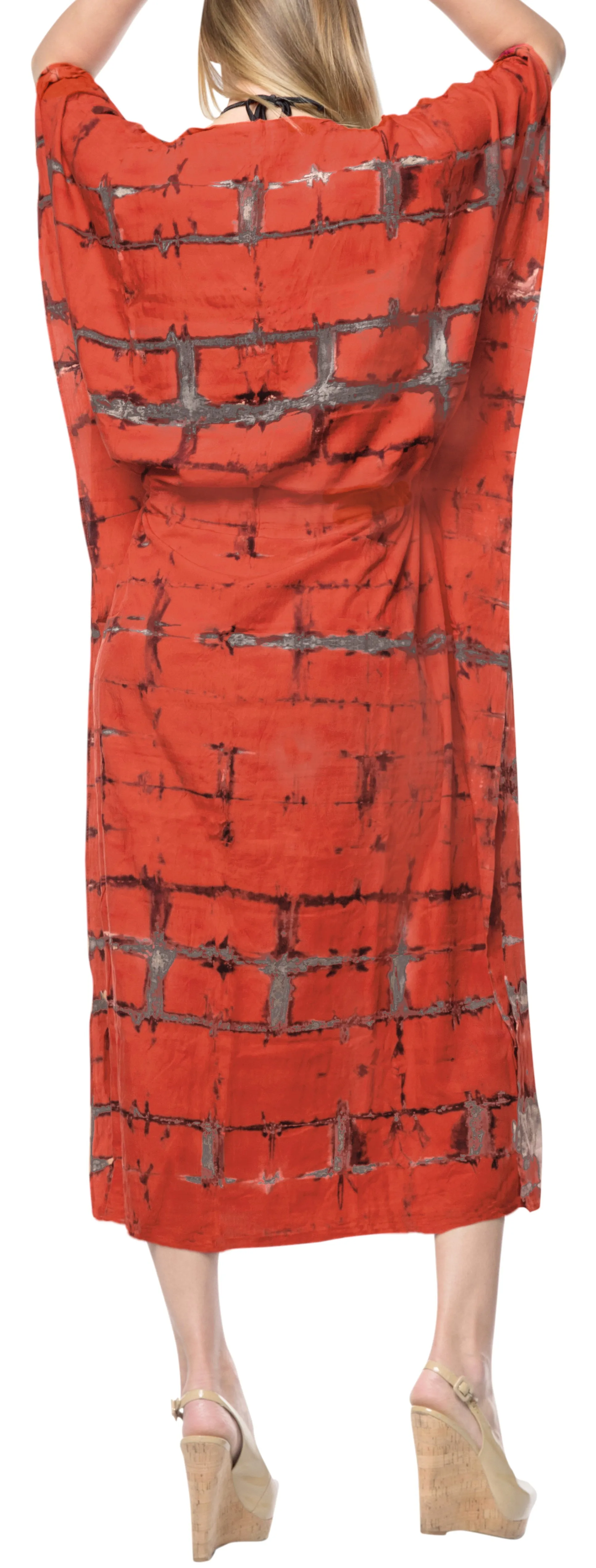 LA LEELA Tie_Dye Caftan Beach Dress Cover Up Bikini Sarong Beach Orange_1365 OSFM 14-32W