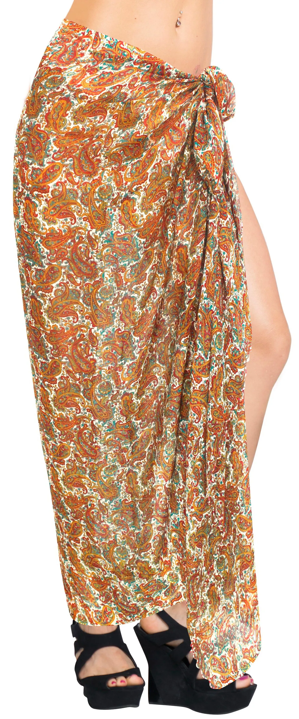 La Leela Women's Hawaiian Bikini Beach Wrap Sheer Sarong Swimming Bathing suit Beachwear Swim Dress Pareo Cover up Long 78"X42"  Beige 137772