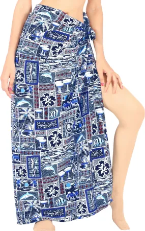 La Leela Women's Hawaiian Bikini Beach Wrap Sheer Sarong Swimming Bathing suit Beachwear Swim Dress Pareo Cover up Long 78"X42"  Blue 129337