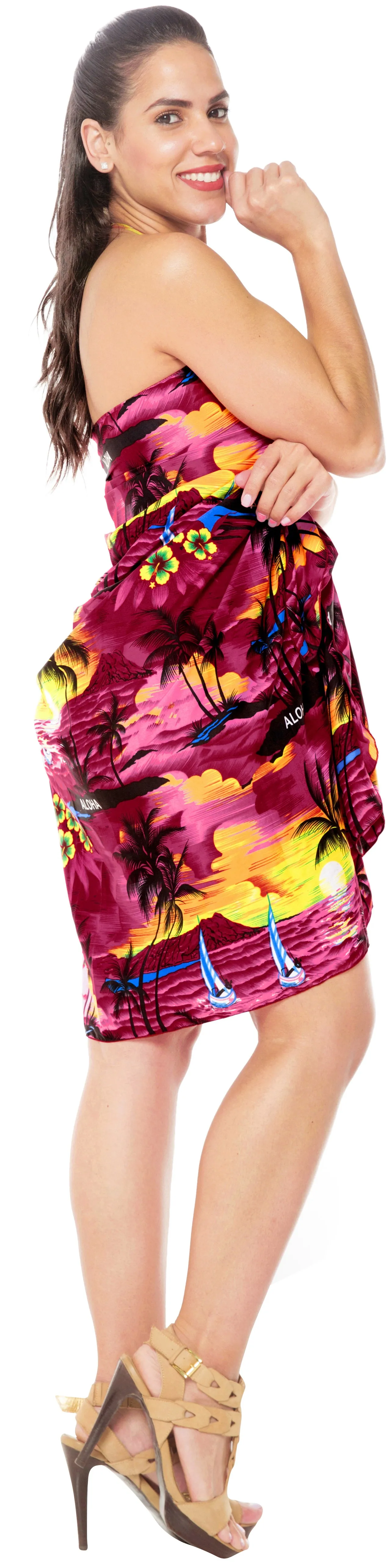 LA LEELA Women's Pareo Canga Sarong Skirt Swimwear Cover Up One Size Pink_E416