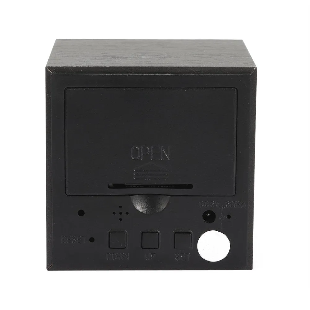 Lanker Wooden Alarm Clock - Mini Cube LED Digital Clock Time/Date/Temperature Display, 3 Levels Brightness Voice Control Great Home Office Travel - AC10Black_White