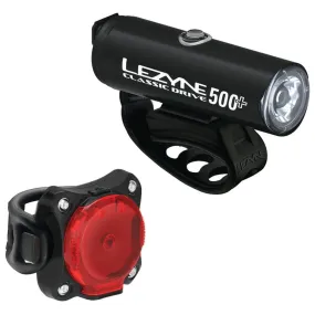 Lezyne Classic Drive 500  and Zecto Drive 200  Bicycle Light Set, Front and Rear Pair, 500/200 Lumen, USB-C Rechargeable