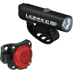 LEZYNE Classic Drive XL 700  and Zecto Drive 200  Bicycle Light Set, 700/200 Lumen, Front and Rear Pair, White/Red LED, USB-C Rechargeable