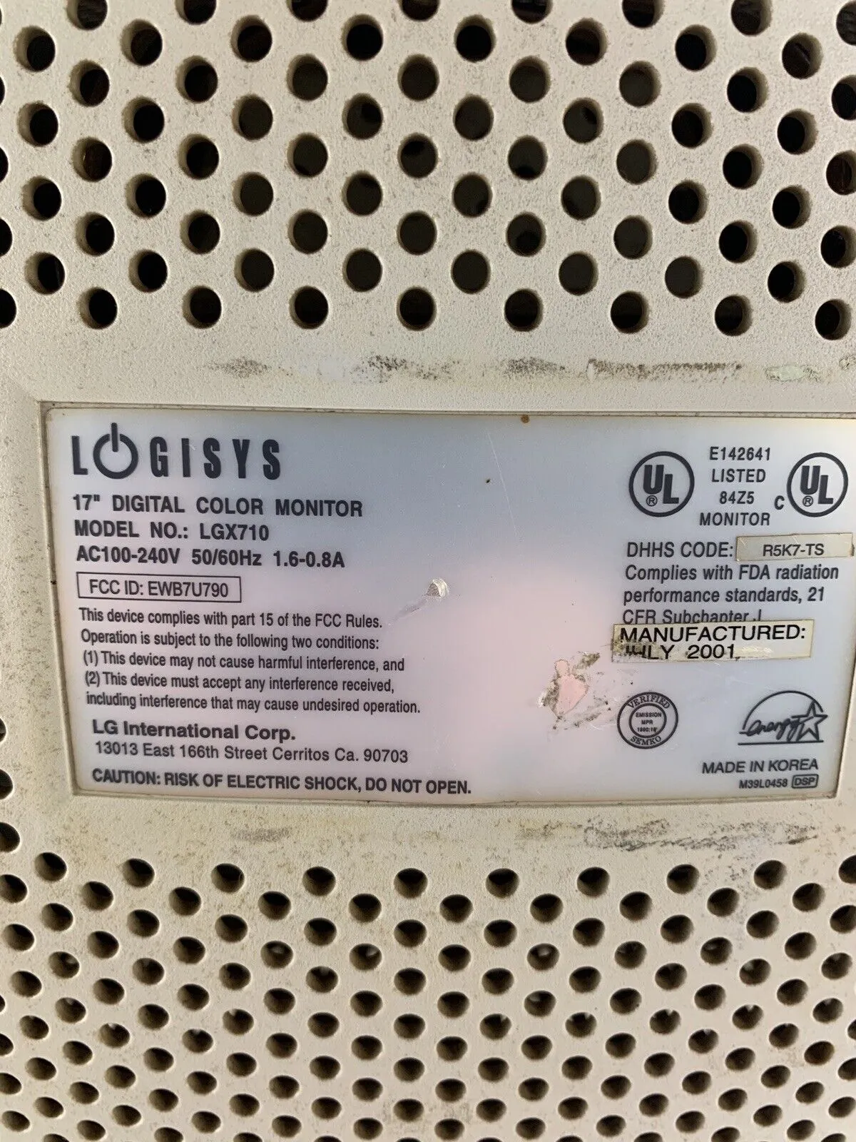 Logisys LGX710 17” Digital Color VGA CRT Monitor Retro Gaming Grade C