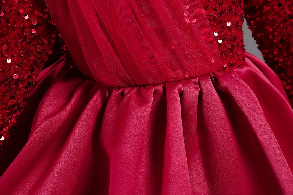LS6102 1 to 8 Years Girls' Dress Winter Tutu Skirt Foreign Style Girl Long-Sleeved Princess Dress Children's Banquet Evening Dress