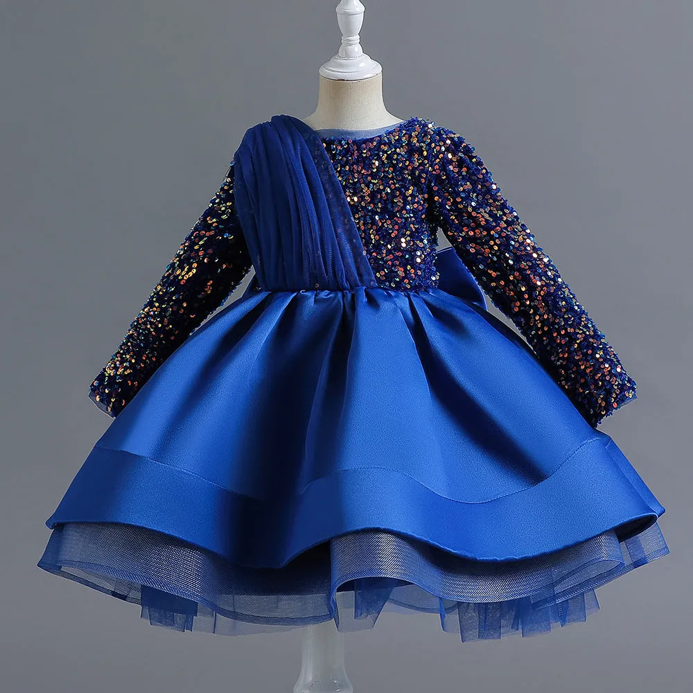 LS6102 1 to 8 Years Girls' Dress Winter Tutu Skirt Foreign Style Girl Long-Sleeved Princess Dress Children's Banquet Evening Dress