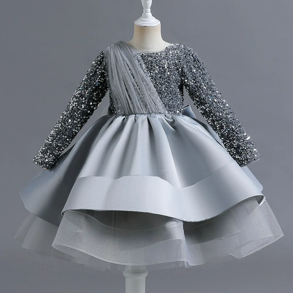 LS6102 1 to 8 Years Girls' Dress Winter Tutu Skirt Foreign Style Girl Long-Sleeved Princess Dress Children's Banquet Evening Dress