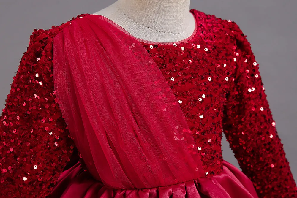 LS6102 1 to 8 Years Girls' Dress Winter Tutu Skirt Foreign Style Girl Long-Sleeved Princess Dress Children's Banquet Evening Dress