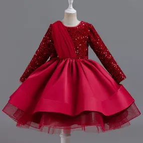 LS6102 1 to 8 Years Girls' Dress Winter Tutu Skirt Foreign Style Girl Long-Sleeved Princess Dress Children's Banquet Evening Dress